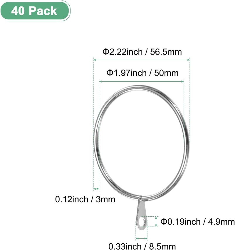 M METERXITY 40-Pack Silver Curtain Rings with Eyelet, Rustproof Metal Rings for Curtain Rods, 2 Inch Interior Diameter Drapery Rings for Curtain Rods for Hanging Drapes/Hats/Towels - Image 3